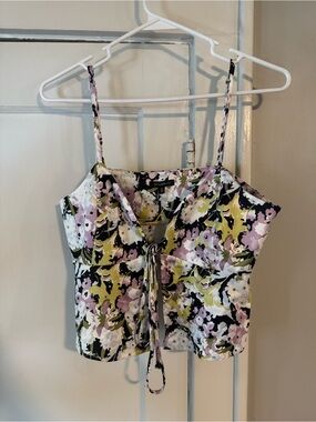 Dynamite Floral Tie-Front Cami in Black, Pink & Lime